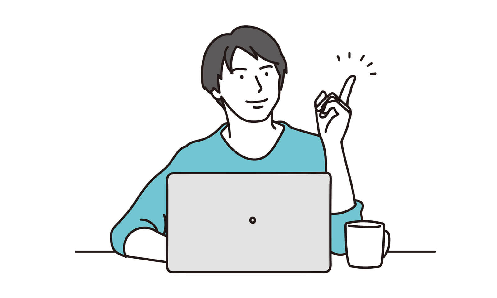 パソコンで働きながらピンときた男性の絵