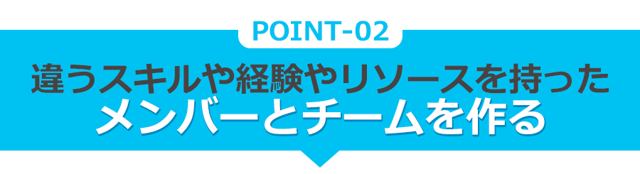 POINT 2 違うスキルや経験やリソースを持った メンバーとチームを作る